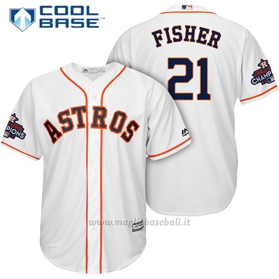 Maglia Baseball Uomo Houston Astros 2017 World Series Campione Derek Fisher Bianco Cool Base